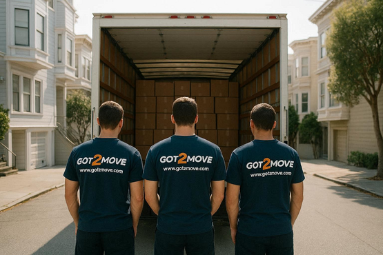 three movers from a company for a move from San Francisco to San Diego